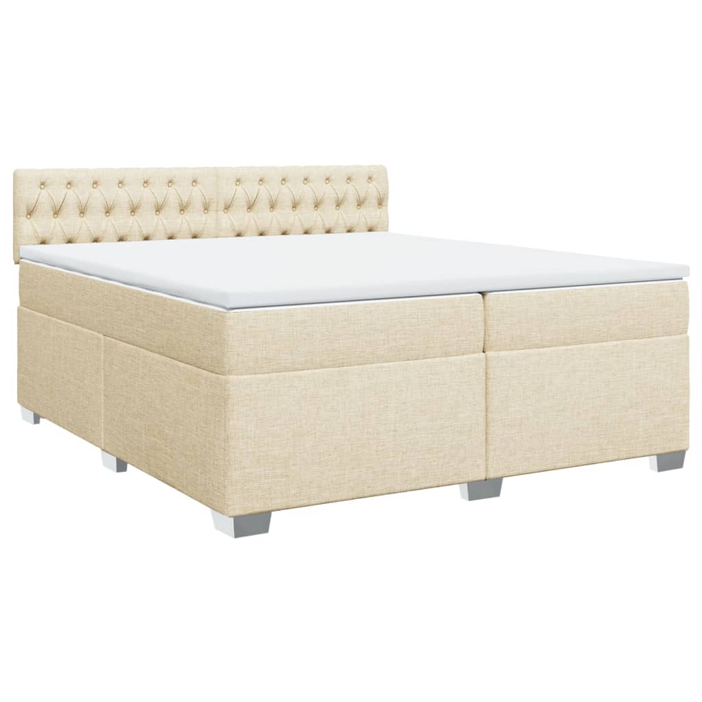 Krevet s oprugama i madracem krem 200 x 200 cm od tkanine