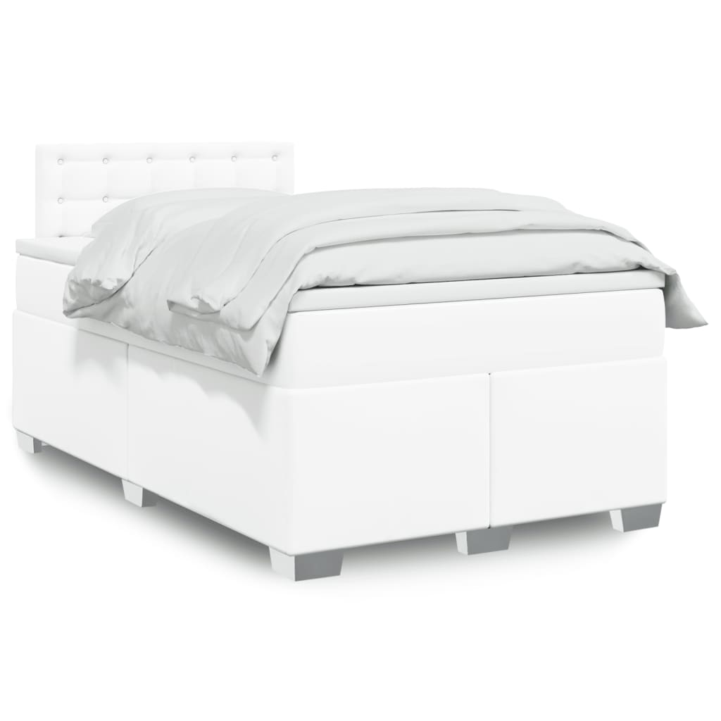 Krevet box spring s madracem bijeli 120x190 cm od umjetne kože
