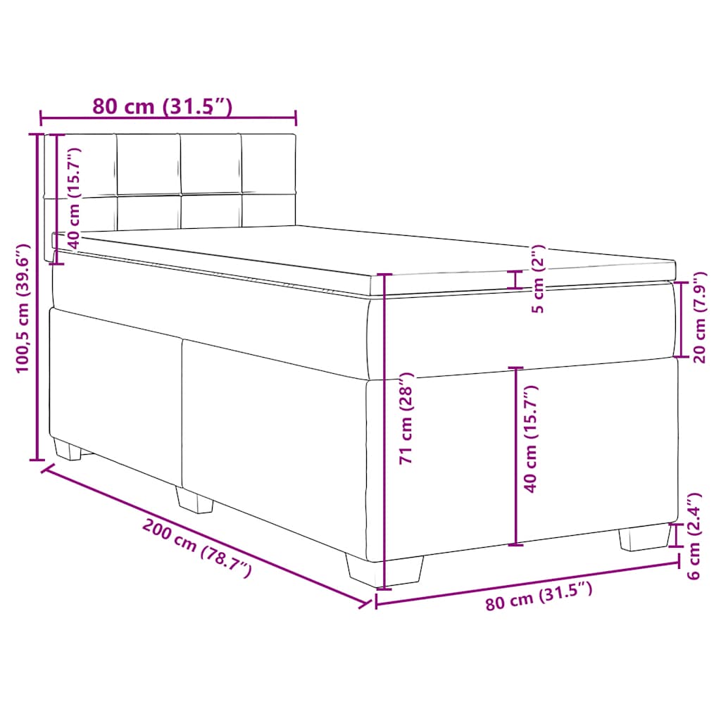 Box spring krevet s madracem tamnoplavi 80 x 200 cm baršunasti