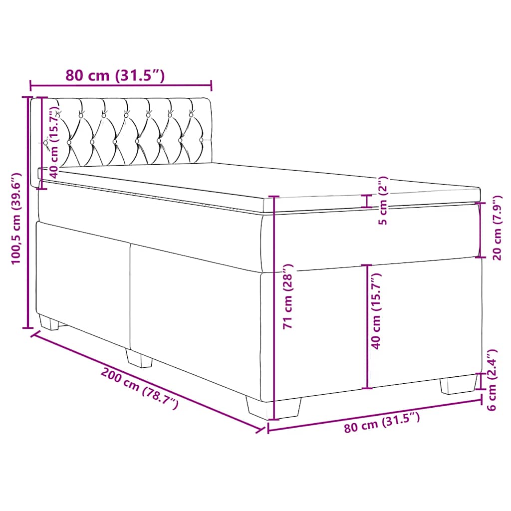 Box spring krevet s madracem tamnozeleni 80 x 200 cm baršunasti