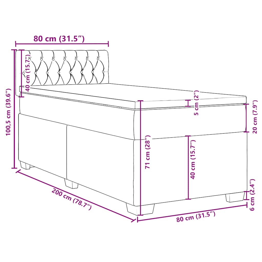 Box spring krevet s madracem tamnoplavi 80 x 200 cm baršunasti