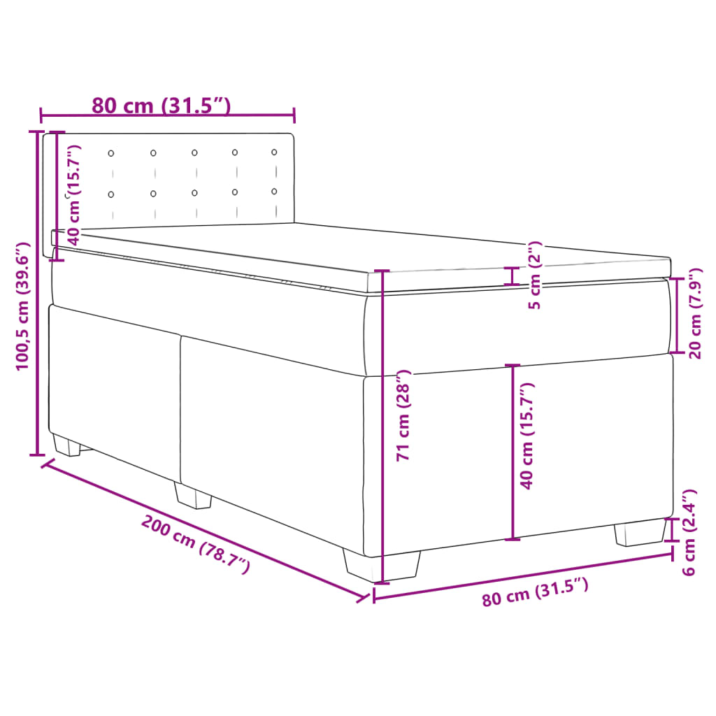 Box spring krevet s madracem svjetlosivi 80 x 200 cm baršunasti
