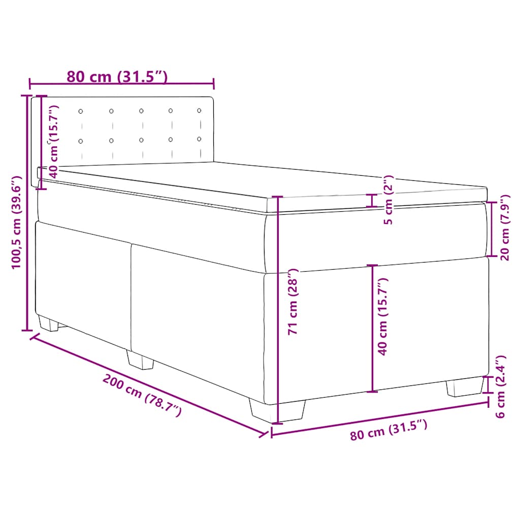 Box spring krevet s madracem tamnozeleni 80 x 200 cm baršunasti