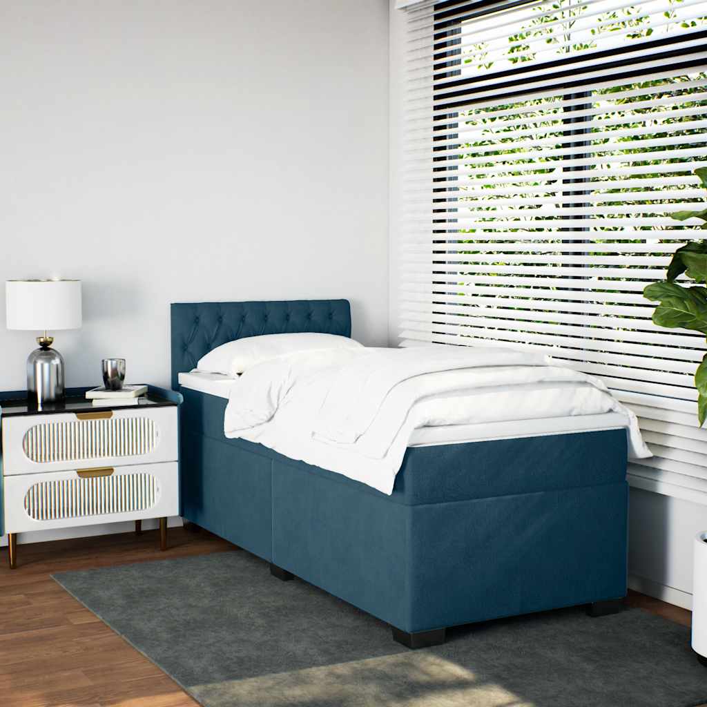 Box spring krevet s madracem tamnoplavi 90x190 cm baršunasti