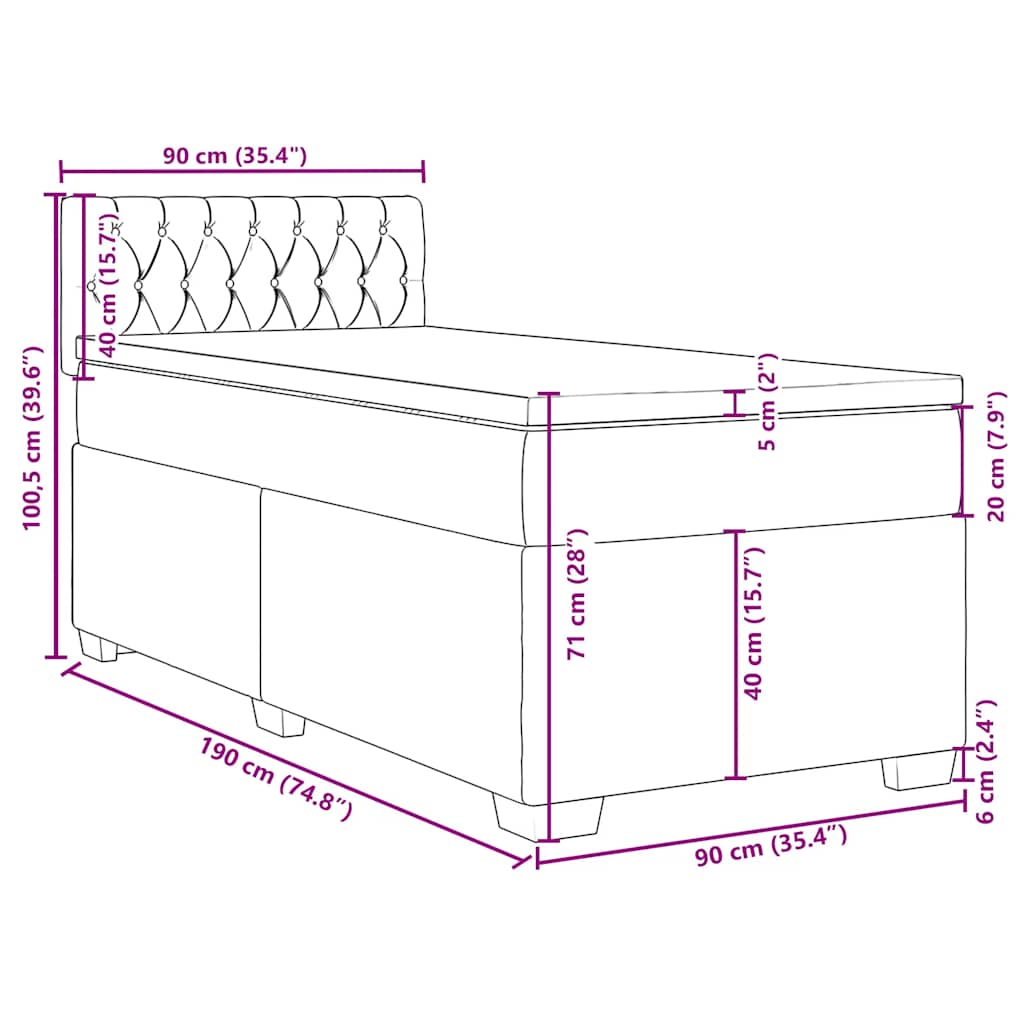 Box spring krevet s madracem tamnoplavi 90x190 cm baršunasti