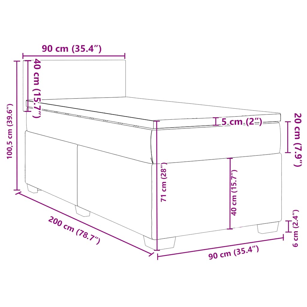 Box spring krevet s madracem tamnoplavi 90x200 cm baršunasti