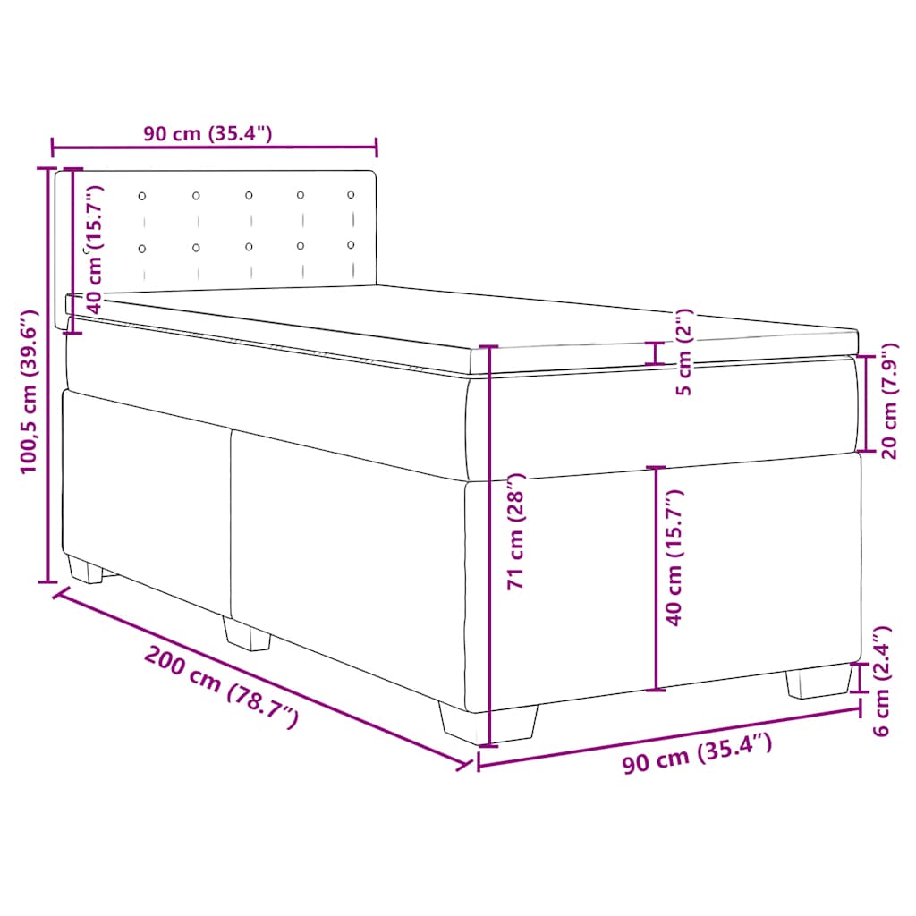 Box spring krevet s madracem tamnoplavi 90x200 cm baršunasti
