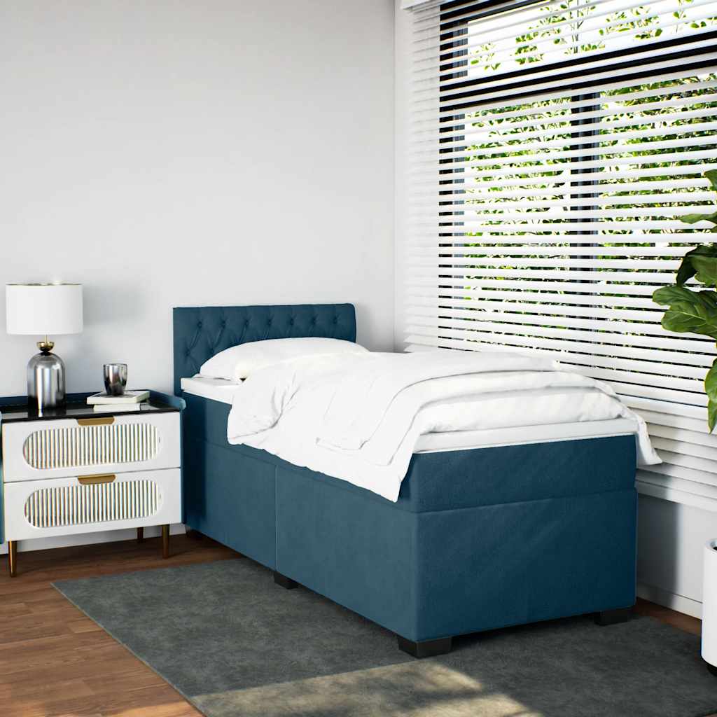 Box spring krevet s madracem tamnoplavi 90x200 cm baršunasti
