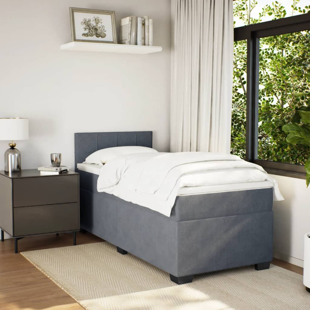 Box spring krevet s madracem tamnosivi 90x200 cm baršunasti