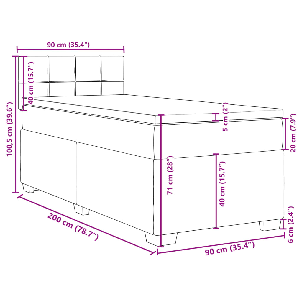 Box spring krevet s madracem tamnosivi 90x200 cm baršunasti