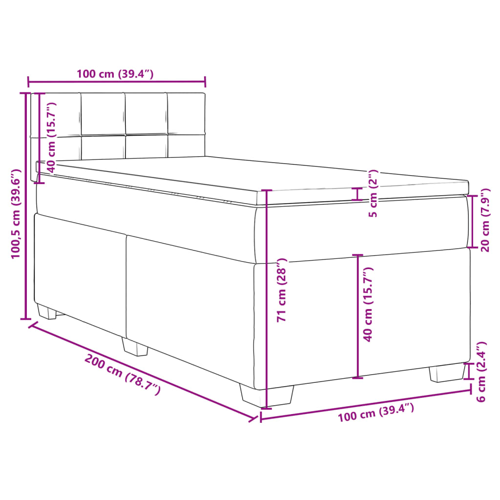 Box spring krevet s madracem svjetlosivi 100x200 cm baršunasti