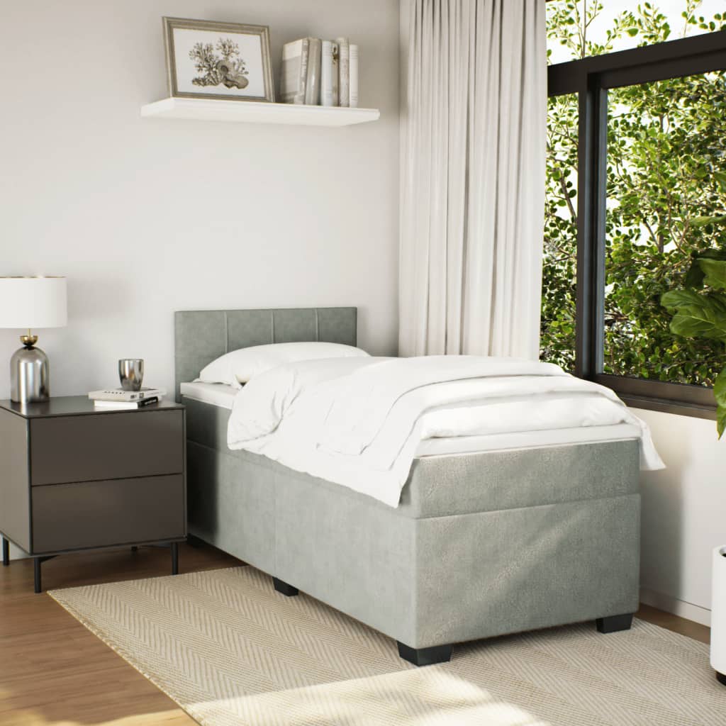 Box spring krevet s madracem svjetlosivi 100x200 cm baršunasti