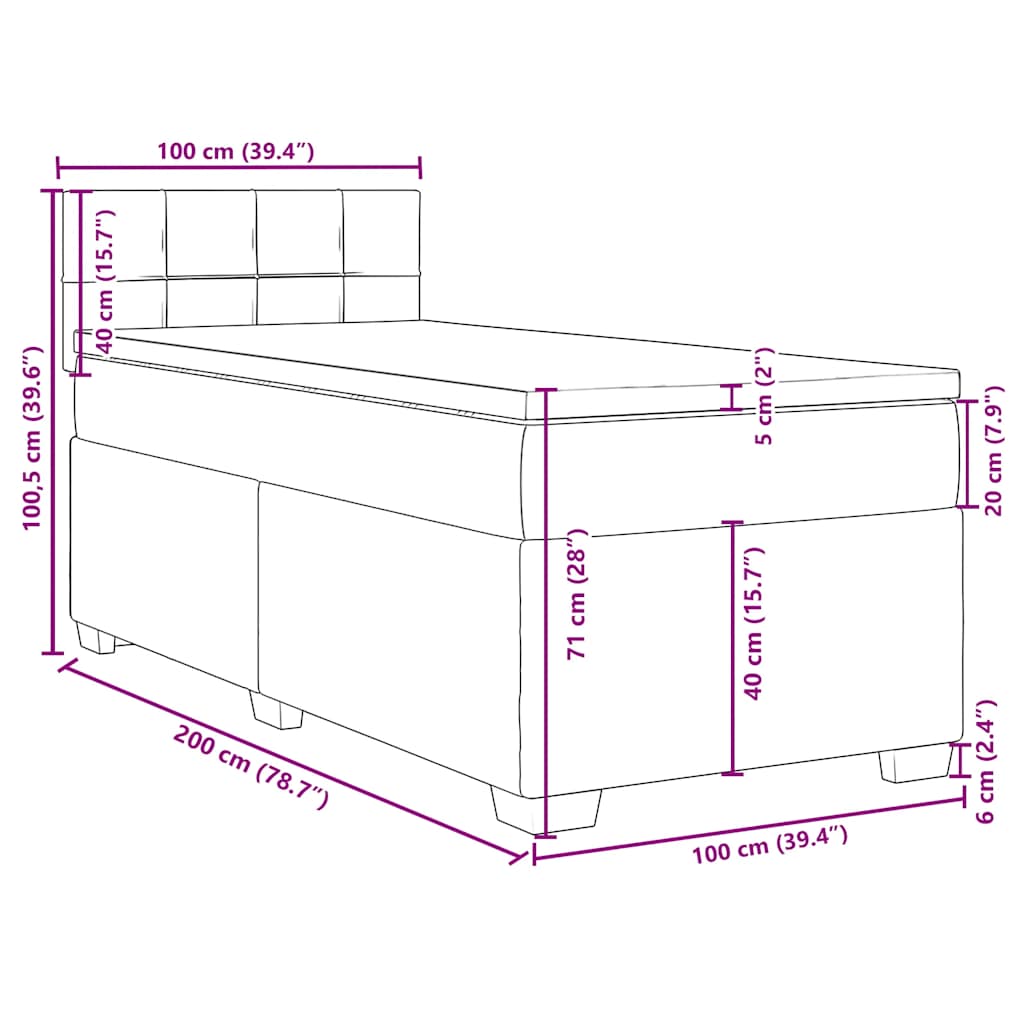 Box spring krevet s madracem tamnoplavi 100x200 cm baršunasti