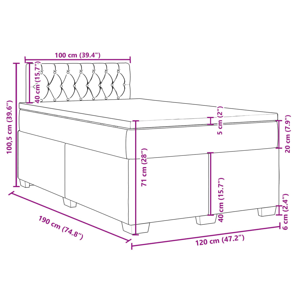 Krevet box spring s madracem crni 120 x 190 cm baršunasti