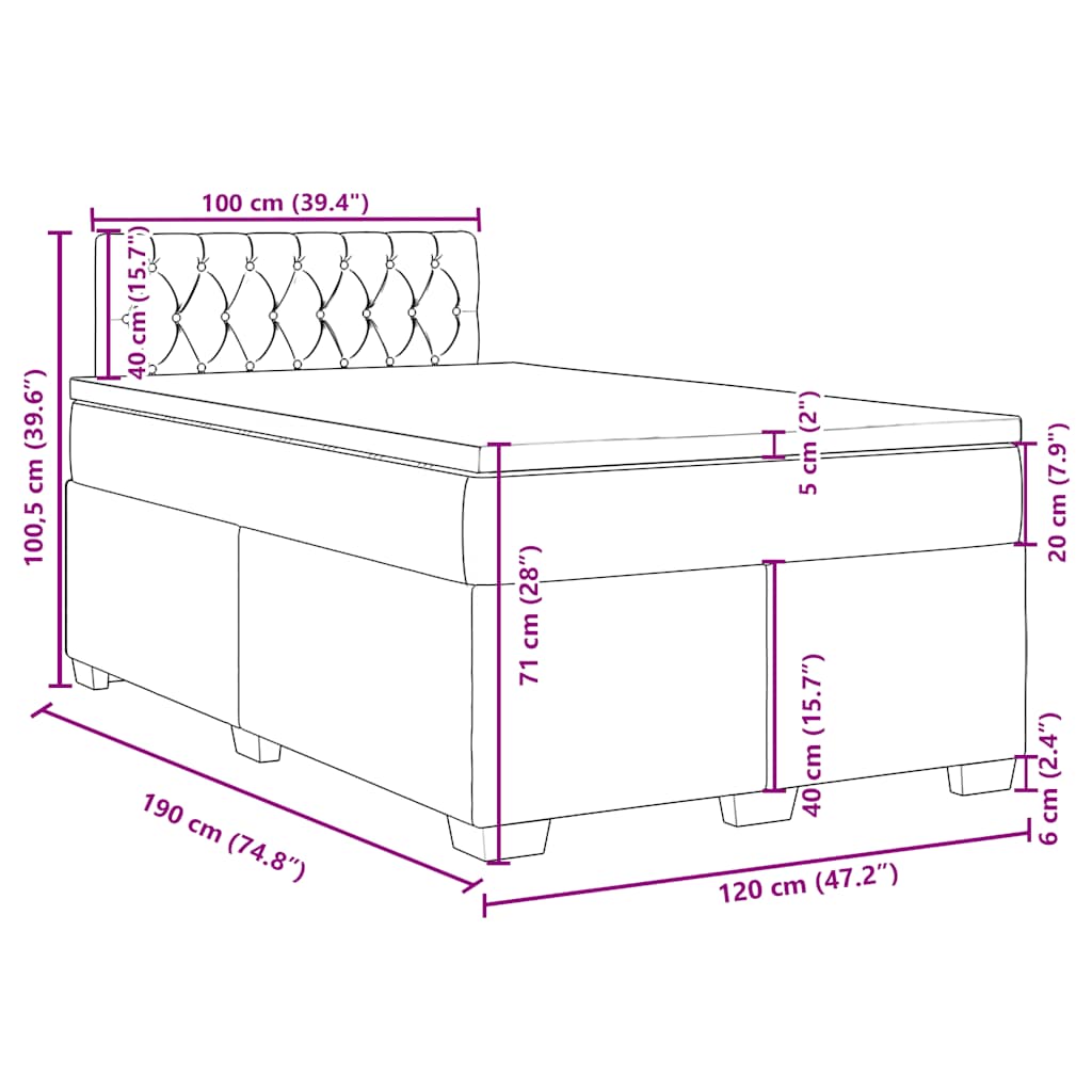 Krevet box spring s madracem tamnozeleni 120x190 cm baršunasti