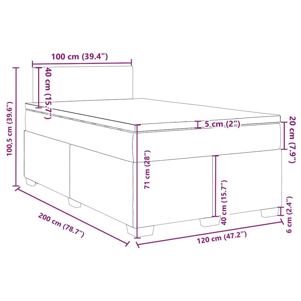 Box spring krevet s madracem tamnoplavi 120 x 200 cm baršunasti