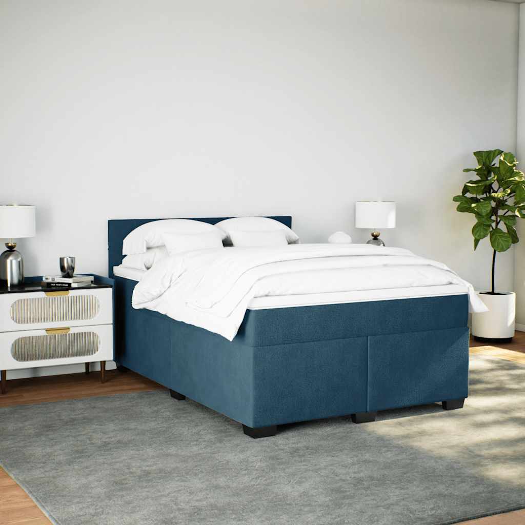 Krevet box spring s madracem plavi 160 x 200 cm baršunasti