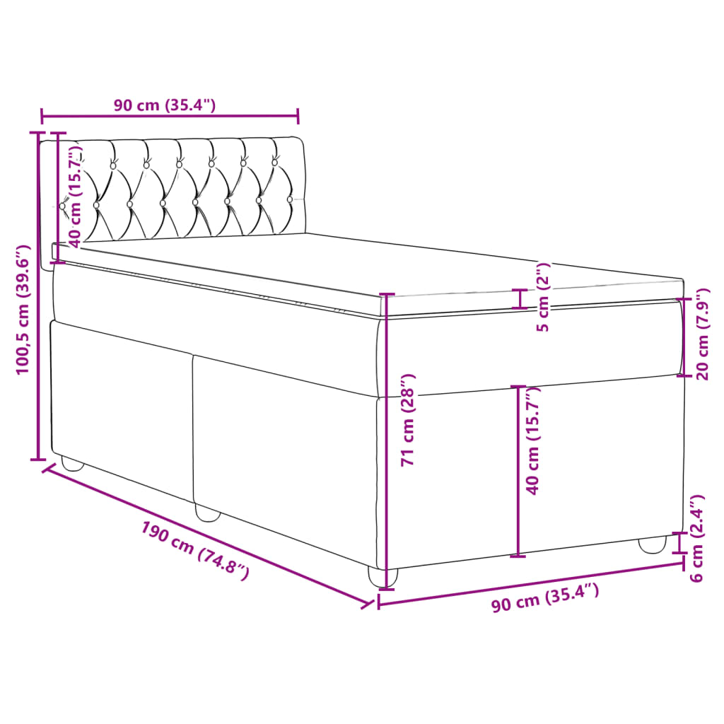 Box spring krevet s madracem svjetlosivi 90x190 cm od tkanine
