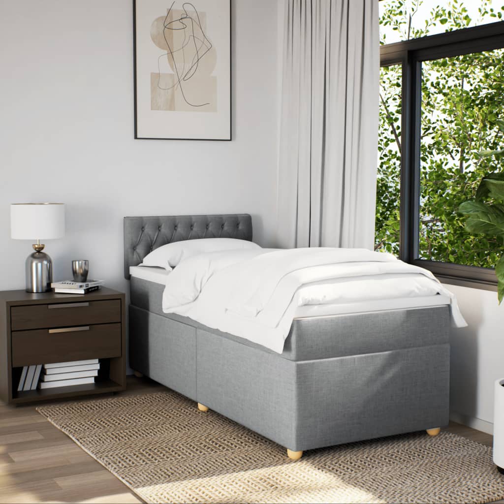 Box spring krevet s madracem svjetlosivi 90x190 cm od tkanine