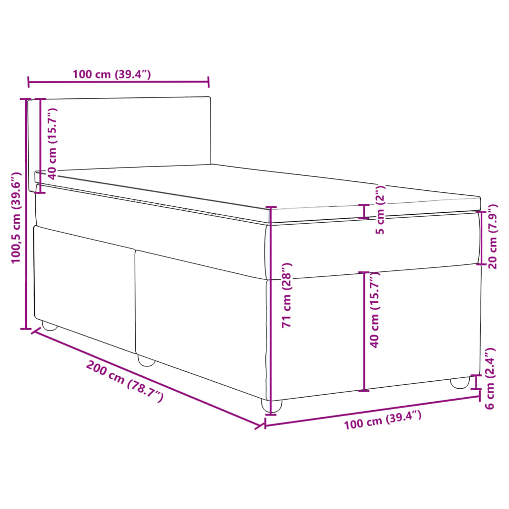 Krevet s oprugama i madracem krem 100 x 200 cm od tkanine