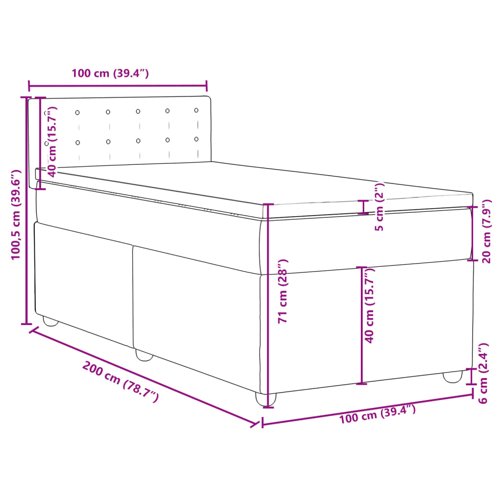 Krevet s oprugama i madracem krem 100 x 200 cm od tkanine