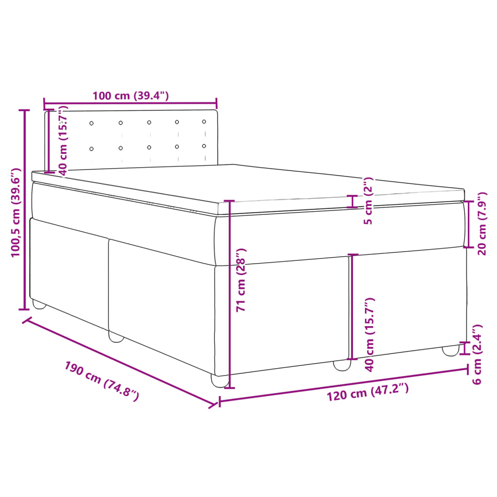 Krevet box spring s madracem tamnosmeđi 120 x 190 cm od tkanine