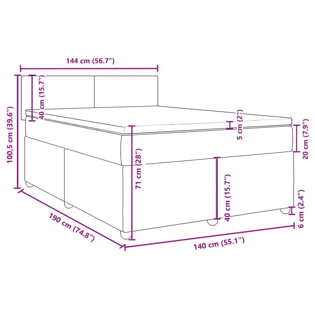 Krevet s oprugama i madracem krem 140 x 190 cm od tkanine