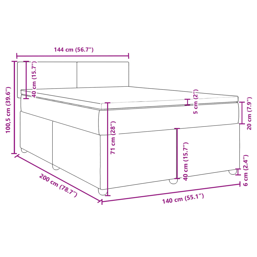 Krevet s oprugama i madracem krem 140x200 cm od tkanine