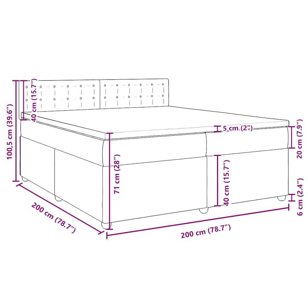 Krevet s oprugama i madracem crni 200x200 cm od tkanine