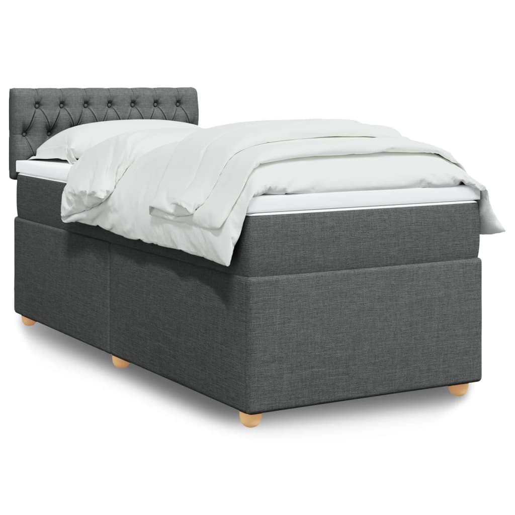 Krevet box spring s madracem tamnosivi za 1 osobu tkanine