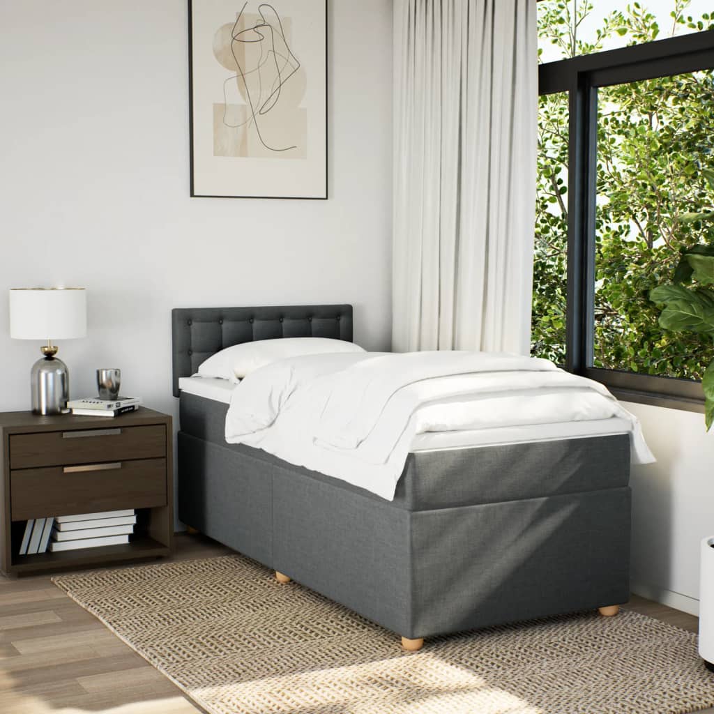 Krevet box spring s madracem tamnosivi za 1 osobu tkanine