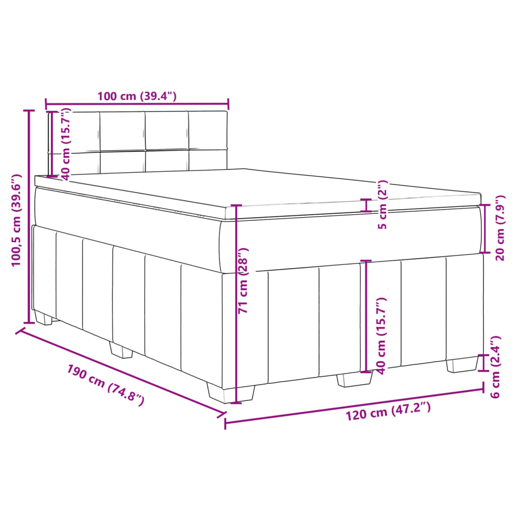 Krevet box spring s madracem crni 120 x 190 cm od tkanine