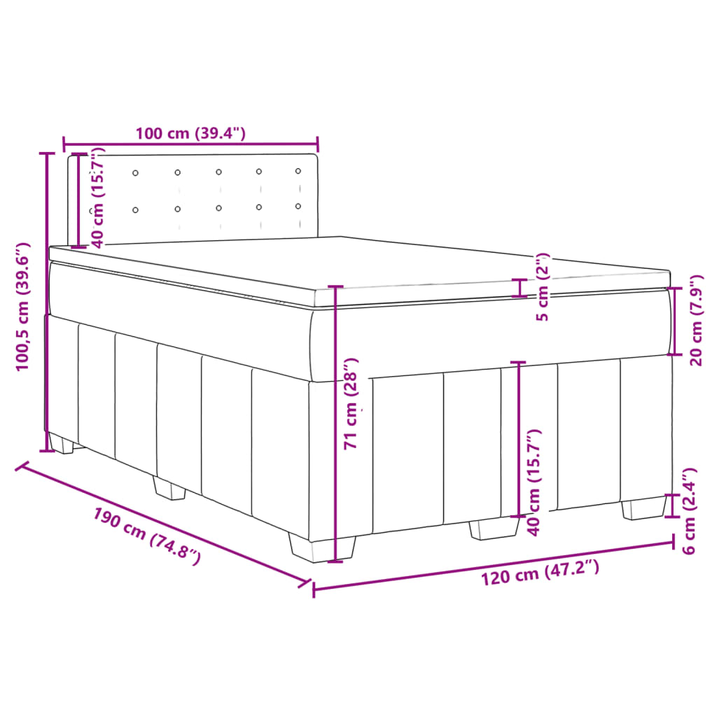 Krevet box spring s madracem crni 120 x 190 cm od tkanine