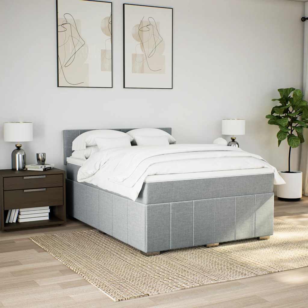 Krevet box spring s madracem svjetlosivi 140x200 cm od tkanine