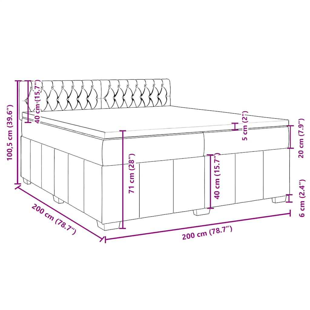 Krevet s oprugama i madracem crni 200x200 cm od tkanine
