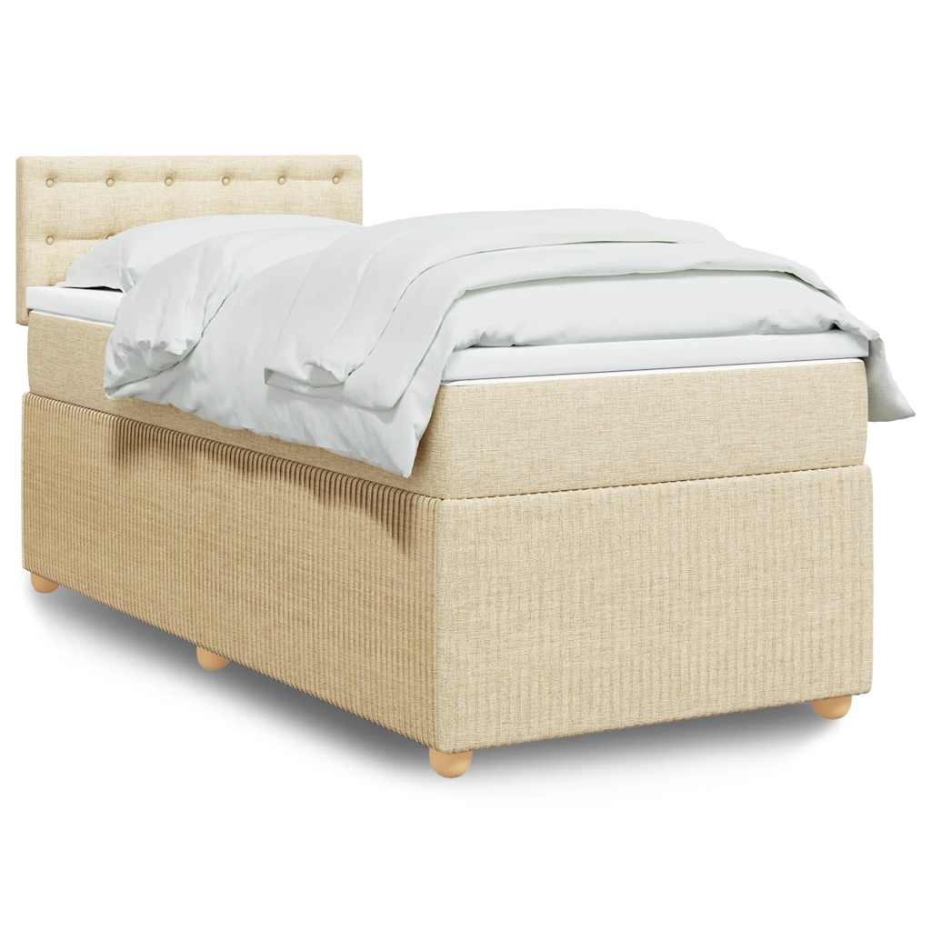 Krevet s oprugama i madracem krem 90 x 200 cm od tkanine