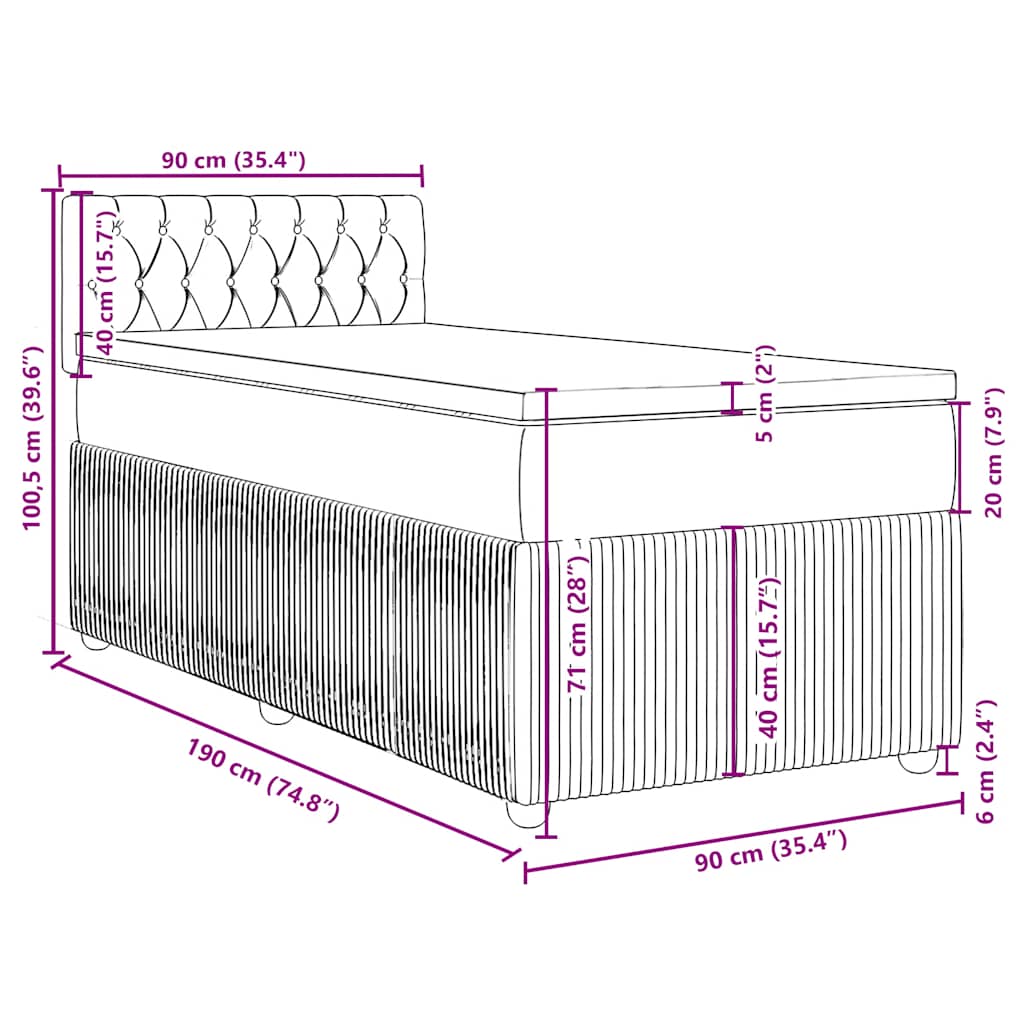 Box spring krevet s madracem tamnosivi 90x190 cm baršunasti