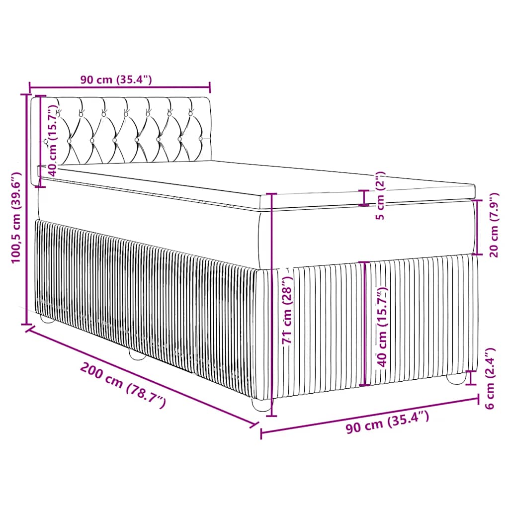 Box spring krevet s madracem tamnosivi 90x200 cm baršunasti