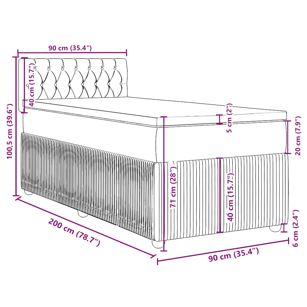 Box spring krevet s madracem tamnozeleni 90x200 cm baršunasti