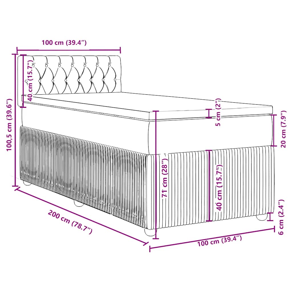 Box spring krevet s madracem ružičasti 100x200 cm baršunasti