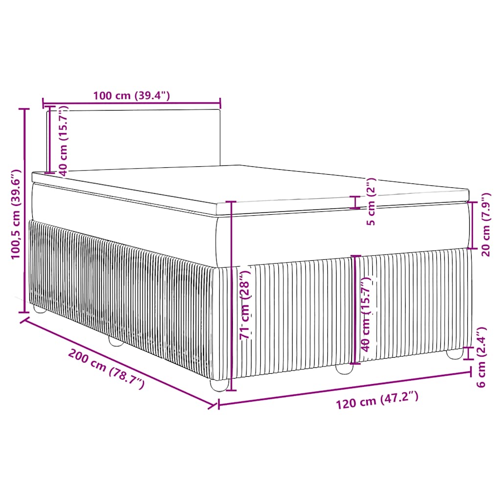 Box spring krevet s madracem tamnosivi 120 x 200 cm baršunasti