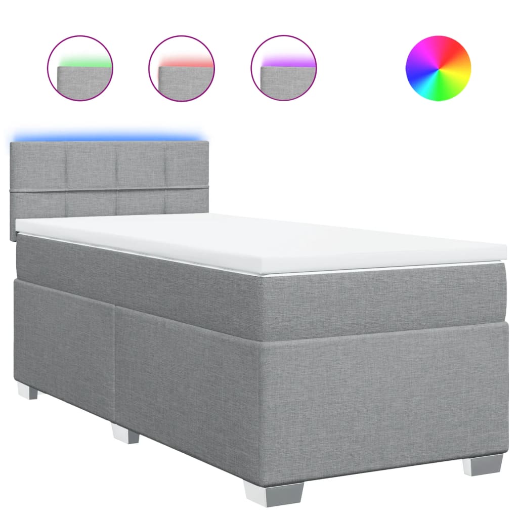 Box spring krevet s madracem svjetlosivi 90x190 cm od tkanine