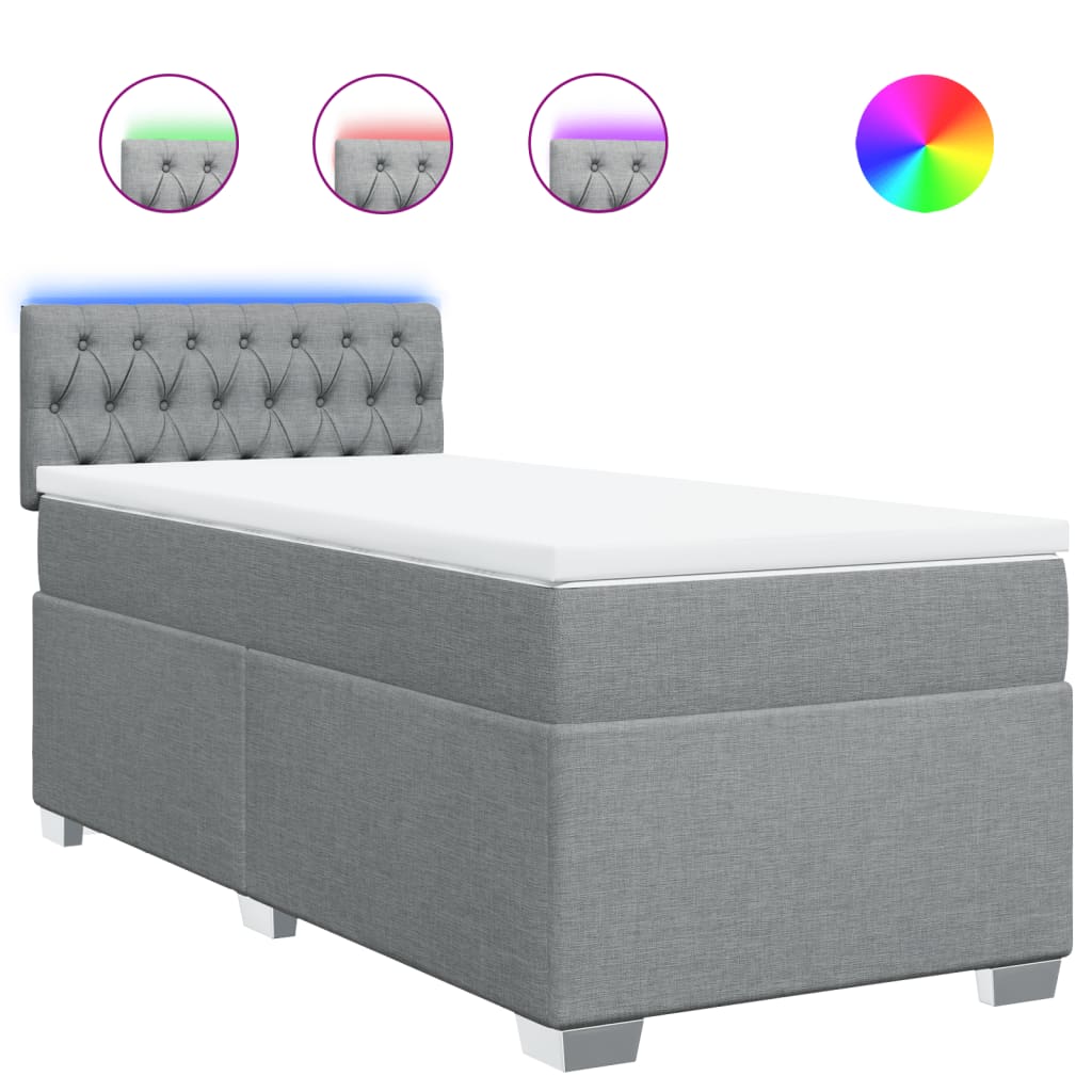 Box spring krevet s madracem svjetlosivi 90x190 cm od tkanine