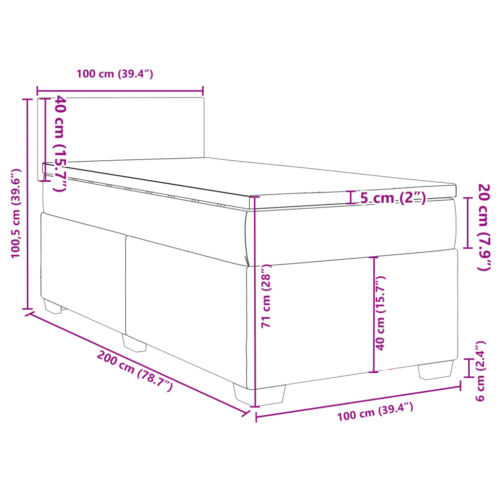 Krevet s oprugama i madracem krem 100 x 200 cm od tkanine
