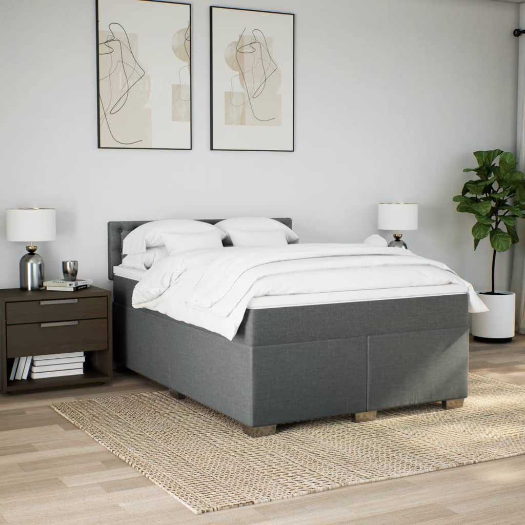 Krevet s oprugama i madracem tamnosivi 140x190 cm od tkanine