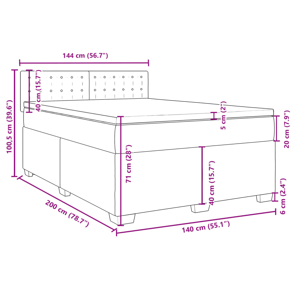 Krevet box spring s madracem svjetlosivi 140x200 cm od tkanine