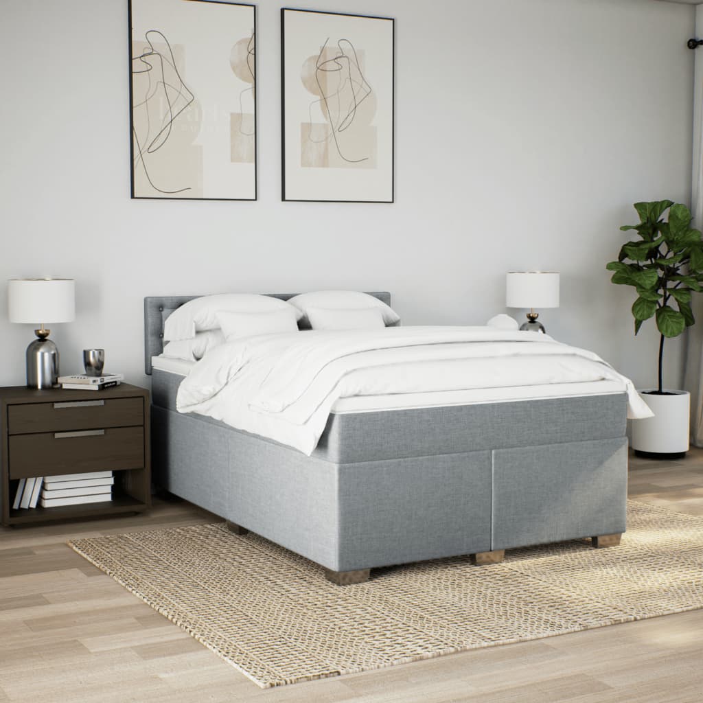 Krevet box spring s madracem svjetlosivi 140x200 cm od tkanine