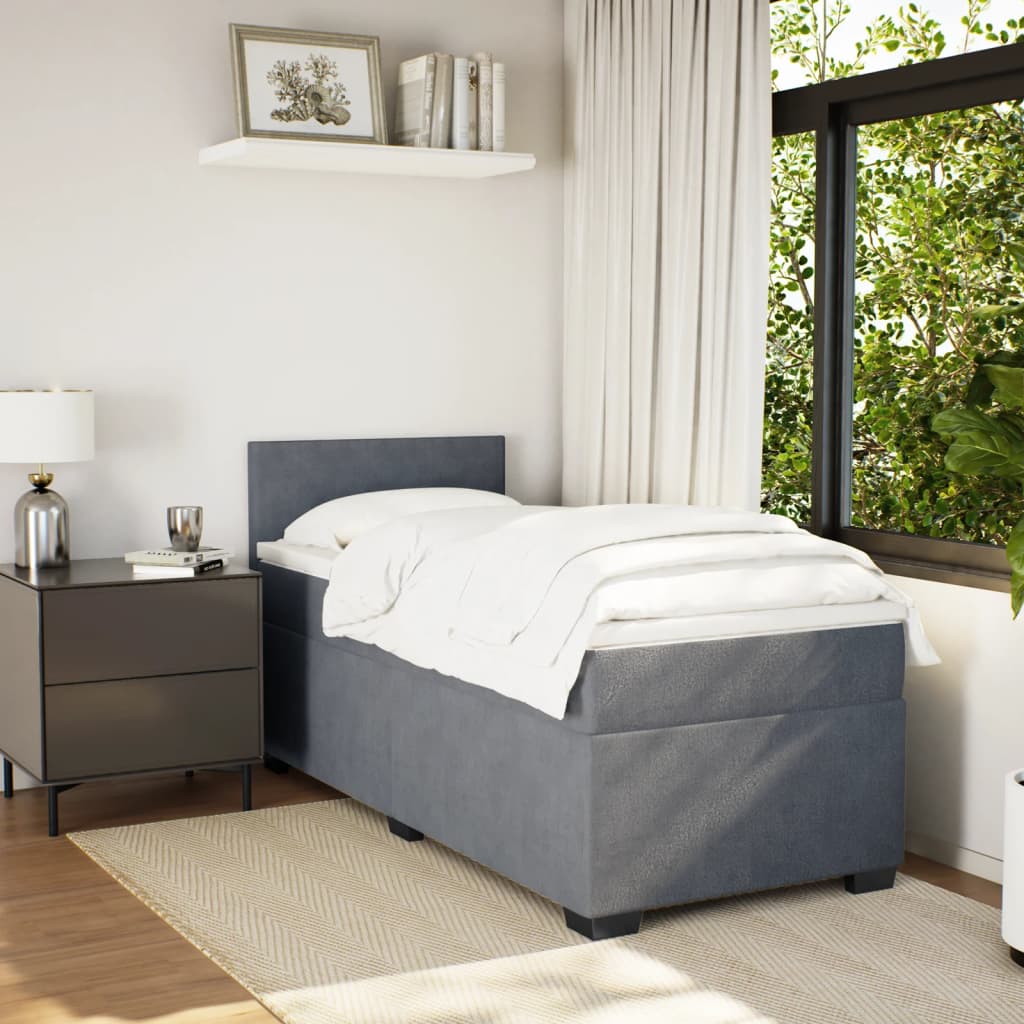 Box spring krevet s madracem tamnosivi 90x190 cm baršunasti