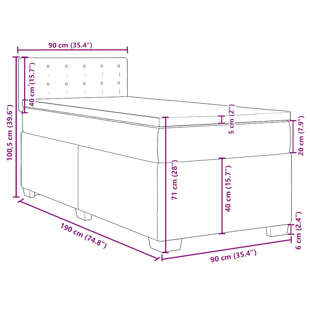 Box spring krevet s madracem plavi 90x190 cm baršunasti