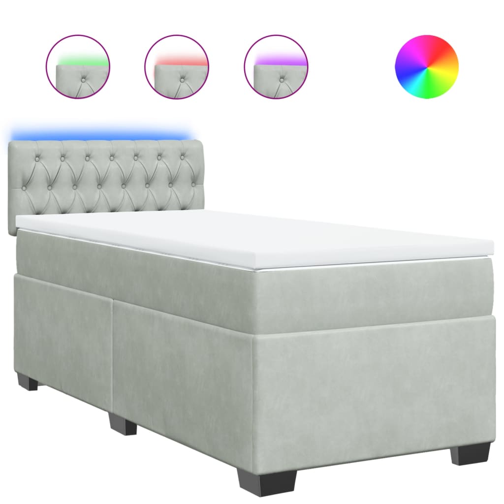 Box spring krevet s madracem svjetlosivi 90x190 cm baršunasti